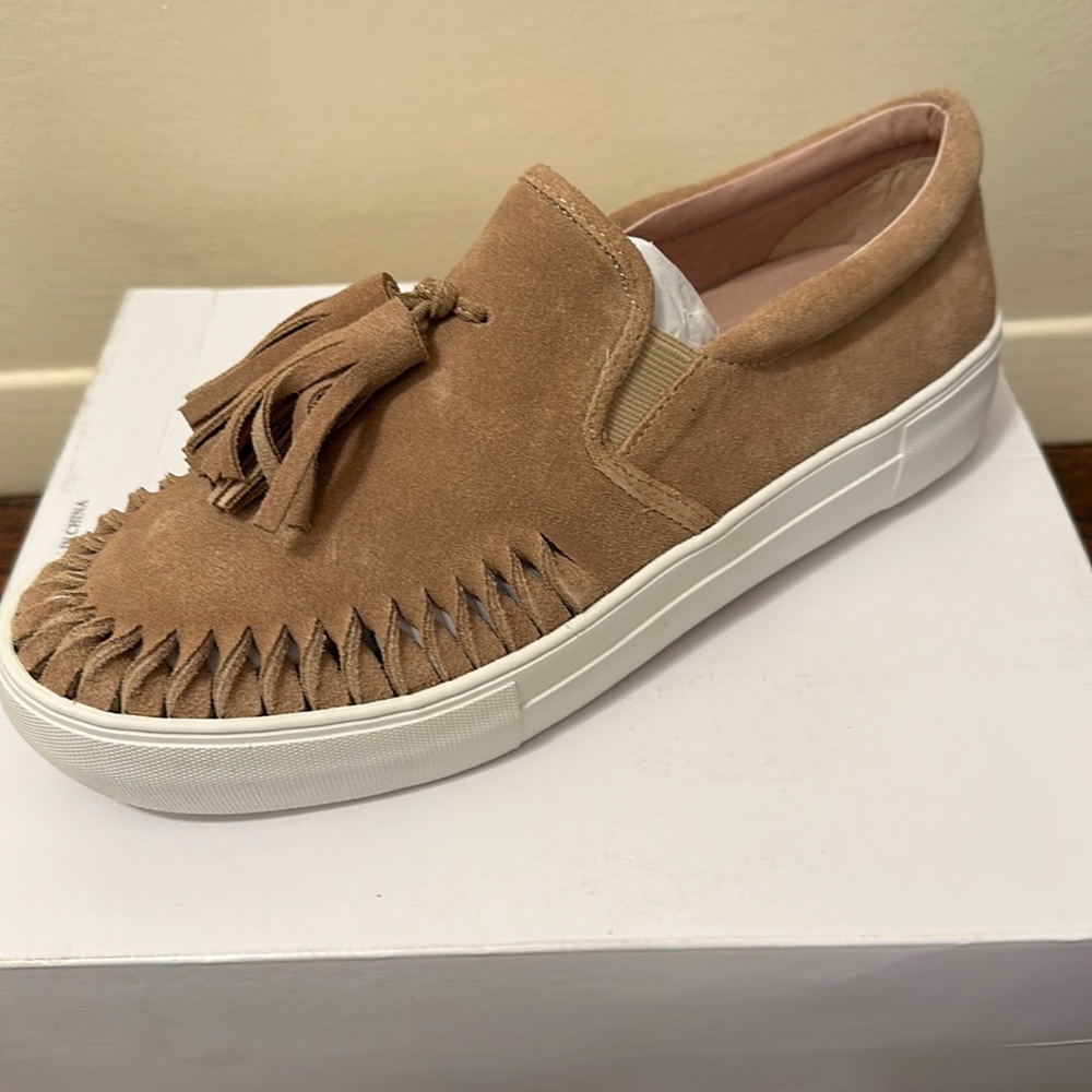 Never worn! J Slide taupe suede slip on slide